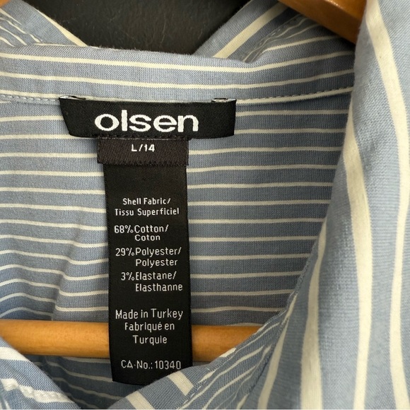 Olsen stripped Gray and White Button Down Shirt with Crisp Cotton Blend - Picture 3 of 8